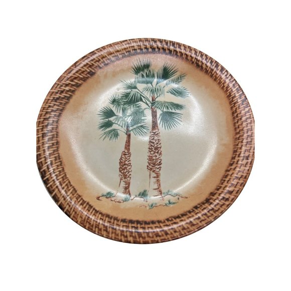 2 Tradewind Bay Plates Palm Trees Woven Look Edge Decorative Only 8.25" - Picture 3 of 4